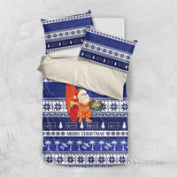 Nauru Christmas Bedding Set Cute Santa Coat Of Arms Merry Xmas LT14 US Twin 172cm x 218cm Navy Blue - Polynesian Pride