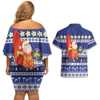 Nauru Christmas Couples Matching Off Shoulder Short Dress and Hawaiian Shirt Cute Santa Coat Of Arms Merry Xmas LT14 - Polynesian Pride