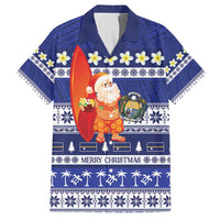 Nauru Christmas Family Matching Off Shoulder Short Dress and Hawaiian Shirt Cute Santa Coat Of Arms Merry Xmas LT14 Dad's Shirt - Short Sleeve Navy Blue - Polynesian Pride