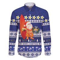 Nauru Christmas Family Matching Summer Maxi Dress and Hawaiian Shirt Cute Santa Coat Of Arms Merry Xmas LT14 Dad's Shirt - Long Sleeve Navy Blue - Polynesian Pride