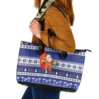 Nauru Christmas Leather Tote Bag Cute Santa Coat Of Arms Merry Xmas - Polynesian Pride