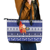 Nauru Christmas Leather Tote Bag Cute Santa Coat Of Arms Merry Xmas - Polynesian Pride
