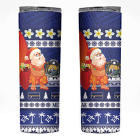 Nauru Christmas Skinny Tumbler Cute Santa Coat Of Arms Merry Xmas LT14 Navy Blue - Polynesian Pride