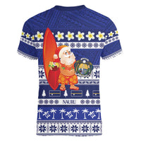 Nauru Christmas Women V-Neck T-Shirt Cute Santa Coat Of Arms Merry Xmas LT14 - Polynesian Pride