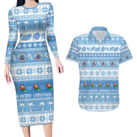 FSM Christmas Couples Matching Long Sleeve Bodycon Dress and Hawaiian Shirt Merry Xmas Federated States of Micronesia LT14 Blue - Polynesian Pride