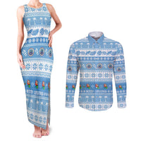 FSM Christmas Couples Matching Tank Maxi Dress and Long Sleeve Button Shirt Merry Xmas Federated States of Micronesia LT14 Blue - Polynesian Pride