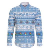 FSM Christmas Family Matching Off The Shoulder Long Sleeve Dress and Hawaiian Shirt Merry Xmas Federated States of Micronesia LT14 Dad's Shirt - Long Sleeve Blue - Polynesian Pride