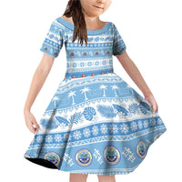 FSM Christmas Family Matching Off Shoulder Short Dress and Hawaiian Shirt Merry Xmas Federated States of Micronesia LT14 Daughter's Dress Blue - Polynesian Pride