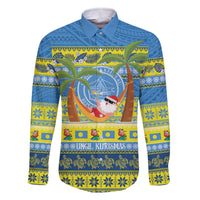 Palau Christmas Family Matching Off The Shoulder Long Sleeve Dress and Hawaiian Shirt Chilling Santa Ungil Kurismas LT14 Dad's Shirt - Long Sleeve Yellow - Polynesian Pride