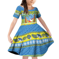 Palau Christmas Family Matching Off Shoulder Short Dress and Hawaiian Shirt Chilling Santa Ungil Kurismas LT14 Daughter's Dress Yellow - Polynesian Pride