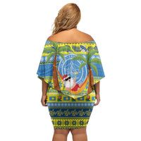 Palau Christmas Family Matching Off Shoulder Short Dress and Hawaiian Shirt Chilling Santa Ungil Kurismas LT14 - Polynesian Pride