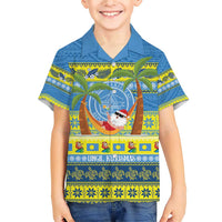 Palau Christmas Family Matching Short Sleeve Bodycon Dress and Hawaiian Shirt Chilling Santa Ungil Kurismas LT14 Son's Shirt Yellow - Polynesian Pride