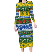 Solomon Islands Christmas Family Matching Long Sleeve Bodycon Dress and Hawaiian Shirt The Solomons Melanesian Meri Krismas LT14 Mom's Dress Green - Polynesian Pride