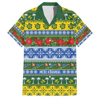 Solomon Islands Christmas Family Matching Short Sleeve Bodycon Dress and Hawaiian Shirt The Solomons Melanesian Meri Krismas LT14 Dad's Shirt - Short Sleeve Green - Polynesian Pride