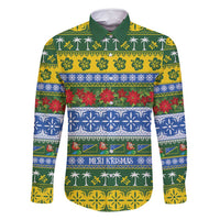 Solomon Islands Christmas Family Matching Tank Maxi Dress and Hawaiian Shirt The Solomons Melanesian Meri Krismas LT14 Dad's Shirt - Long Sleeve Green - Polynesian Pride