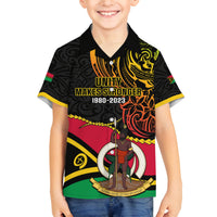 Personalised Vanuatu Unity Day Family Matching Summer Maxi Dress and Hawaiian Shirt 29 November Coat Of Arms With Flag Style LT14 Son's Shirt Black - Polynesian Pride