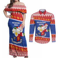 Personalized The Philippines Christmas Couples Matching Off Shoulder Maxi Dress and Long Sleeve Button Shirt Pilipinas Parol - Maligayang Pasko! LT14 Blue - Polynesian Pride