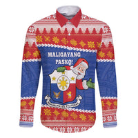 Personalized The Philippines Christmas Family Matching Off Shoulder Maxi Dress and Hawaiian Shirt Pilipinas Parol - Maligayang Pasko! LT14 Dad's Shirt - Long Sleeve Blue - Polynesian Pride