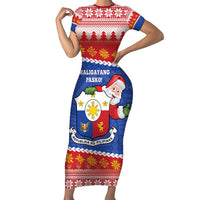 Personalized The Philippines Christmas Family Matching Short Sleeve Bodycon Dress and Hawaiian Shirt Pilipinas Parol - Maligayang Pasko! LT14 Mom's Dress Blue - Polynesian Pride