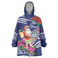 Guam Christmas Wearable Blanket Hoodie Poinsettia With Bougainvillea - Felis Pasgua! LT14 One Size Blue - Polynesian Pride