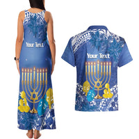 Personalised Hanukkah Jewish Festival Couples Matching Tank Maxi Dress and Hawaiian Shirt It's Lit - Polynesian Pattern