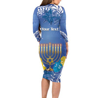 Personalised Hanukkah Jewish Festival Family Matching Long Sleeve Bodycon Dress and Hawaiian Shirt It's Lit - Polynesian Pattern LT14 - Polynesian Pride