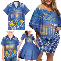 Personalised Hanukkah Jewish Festival Family Matching Off Shoulder Short Dress and Hawaiian Shirt It's Lit - Polynesian Pattern LT14 - Polynesian Pride