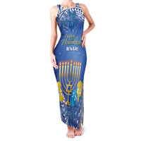 Personalised Hanukkah Jewish Festival Family Matching Tank Maxi Dress and Hawaiian Shirt It's Lit - Polynesian Pattern LT14 Mom's Dress Blue - Polynesian Pride