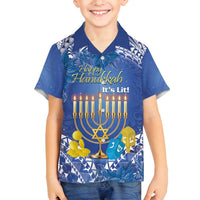 Personalised Hanukkah Jewish Festival Family Matching Tank Maxi Dress and Hawaiian Shirt It's Lit - Polynesian Pattern LT14 Son's Shirt Blue - Polynesian Pride