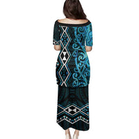 Turquoise Aotearoa Family Matching Puletasi and Hawaiian Shirt Taniko Motifs With Paua Shell Kowhaiwhai LT14 - Polynesian Pride