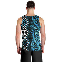 Turquoise Aotearoa Men Tank Top Taniko Motifs With Paua Shell Kowhaiwhai