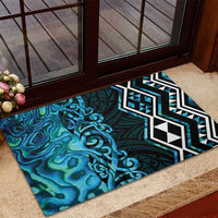 Turquoise Aotearoa Rubber Doormat Taniko Motifs With Paua Shell Kowhaiwhai