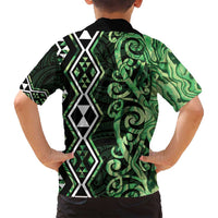 Green Aotearoa Family Matching Long Sleeve Bodycon Dress and Hawaiian Shirt Taniko Motifs With Paua Shell Kowhaiwhai LT14 - Polynesian Pride