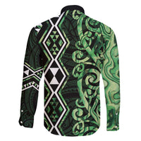 Green Aotearoa Family Matching Tank Maxi Dress and Hawaiian Shirt Taniko Motifs With Paua Shell Kowhaiwhai LT14 - Polynesian Pride