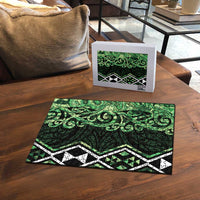 Green Aotearoa Puzzle Taniko Motifs With Paua Shell Kowhaiwhai - Polynesian Pride