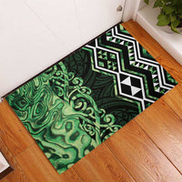 Green Aotearoa Rubber Doormat Taniko Motifs With Paua Shell Kowhaiwhai