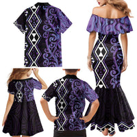 Purple Aotearoa Family Matching Mermaid Dress and Hawaiian Shirt Taniko Motifs With Paua Shell Kowhaiwhai LT14 - Polynesian Pride