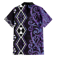 Purple Aotearoa Family Matching Off The Shoulder Long Sleeve Dress and Hawaiian Shirt Taniko Motifs With Paua Shell Kowhaiwhai LT14 - Polynesian Pride