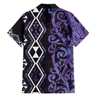 Purple Aotearoa Family Matching Puletasi and Hawaiian Shirt Taniko Motifs With Paua Shell Kowhaiwhai LT14 - Polynesian Pride