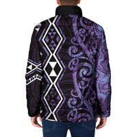 Purple Aotearoa Padded Jacket Taniko Motifs With Paua Shell Kowhaiwhai - Polynesian Pride