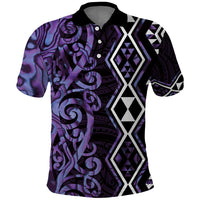 Purple Aotearoa Polo Shirt Taniko Motifs With Paua Shell Kowhaiwhai LT14 Purple - Polynesian Pride