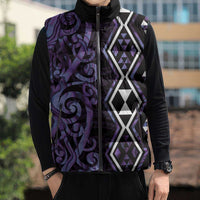 Purple Aotearoa Sleeveless Puffer Jacket Taniko Motifs With Paua Shell Kowhaiwhai - Polynesian Pride