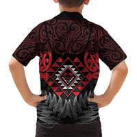 Aotearoa Kiwi Taniko Family Matching Off Shoulder Maxi Dress and Hawaiian Shirt Silver Fern With Maori Koru Pattern