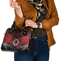 Aotearoa Kiwi Taniko Shoulder Handbag Silver Fern With Maori Koru Pattern