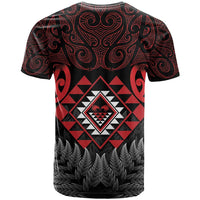 Aotearoa Kiwi Taniko T Shirt Silver Fern With Maori Koru Pattern