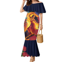 Hawaii Kilauea Big Islands Family Matching Mermaid Dress and Hawaiian Shirt Pele Goddess With Tropical Flowers LT14 Mom's Dress Art - Polynesian Pride