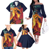 Hawaii Kilauea Big Islands Family Matching Off The Shoulder Long Sleeve Dress and Hawaiian Shirt Pele Goddess With Tropical Flowers LT14 - Polynesian Pride