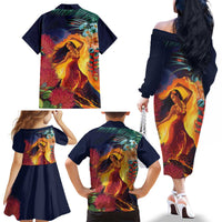 Hawaii Kilauea Big Islands Family Matching Off The Shoulder Long Sleeve Dress and Hawaiian Shirt Pele Goddess With Tropical Flowers LT14 - Polynesian Pride