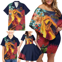 Hawaii Kilauea Big Islands Family Matching Off Shoulder Short Dress and Hawaiian Shirt Pele Goddess With Tropical Flowers LT14 - Polynesian Pride