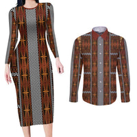 Malo e Lelei Tonga Couples Matching Long Sleeve Bodycon Dress and Long Sleeve Button Shirt Tongan Ngatu Tapa Cloth - Polynesian Pride